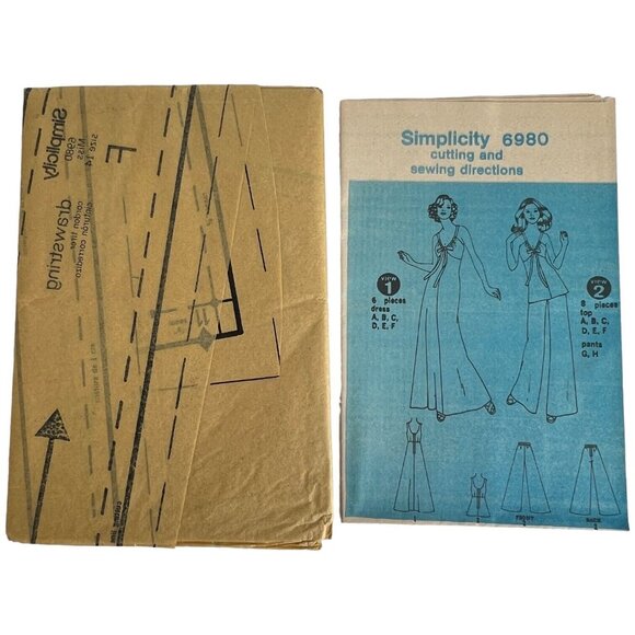 1975 Simplicity Sewing Pattern 6980 Summer Dress Top Wide Leg Pant Size 14 Uncut - Picture 3 of 6